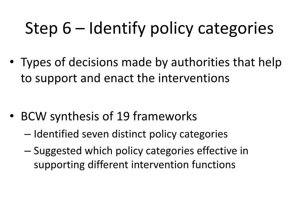 step 6 identify policy categories