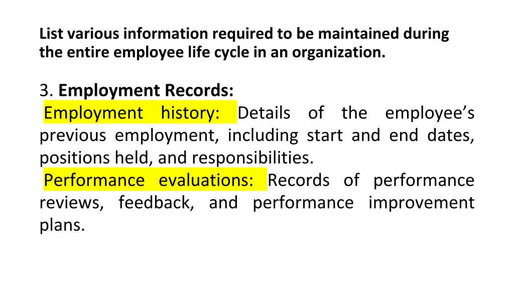 list various information required 2