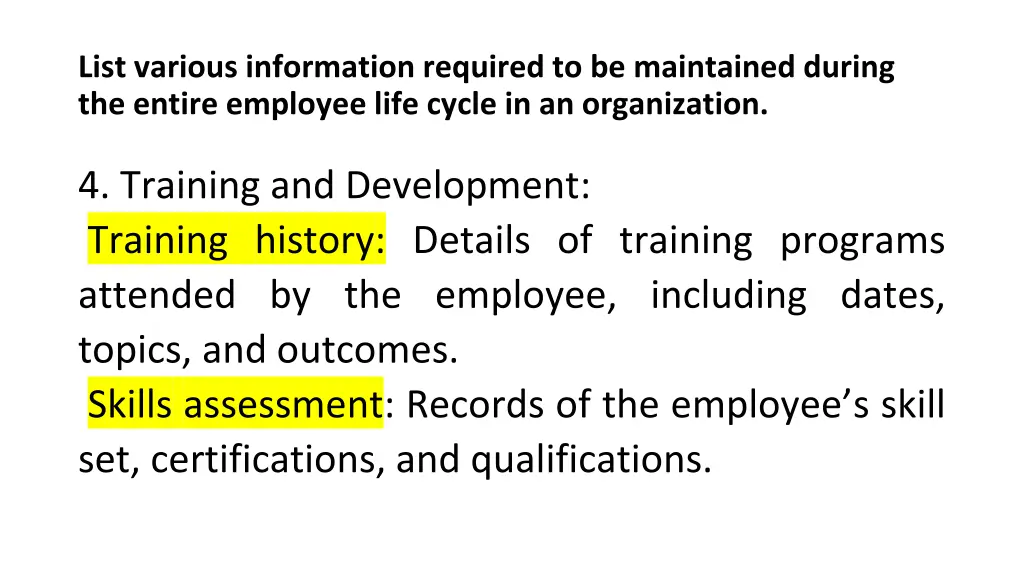 list various information required 3
