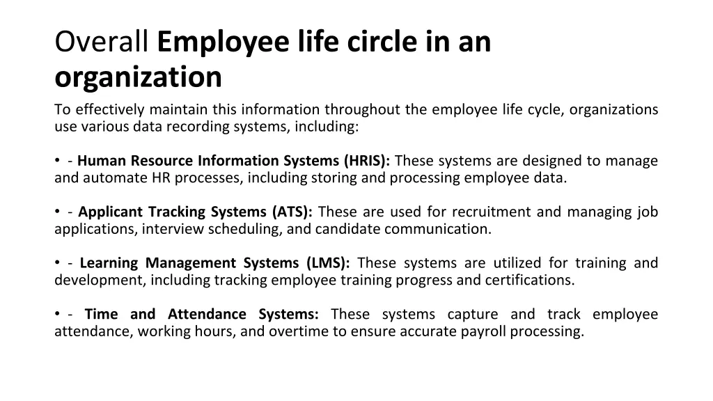 overall employee life circle in an organization