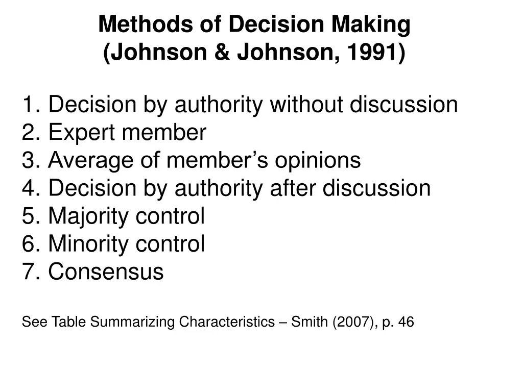 methods of decision making johnson johnson 1991
