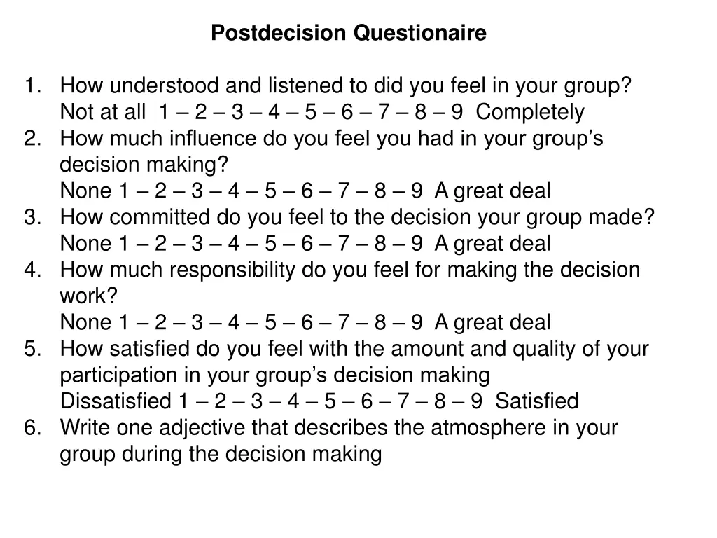 postdecision questionaire
