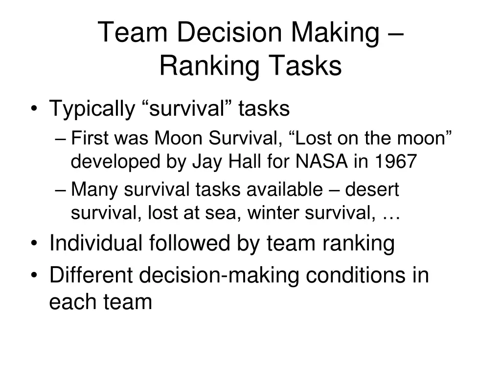 team decision making ranking tasks