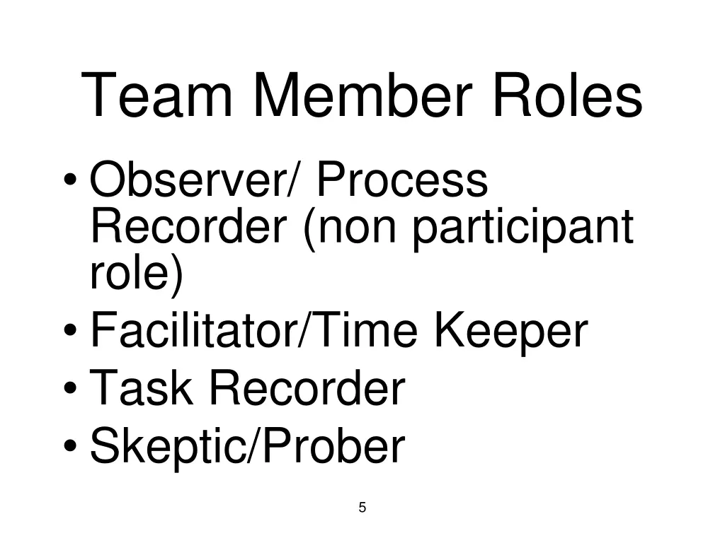 team member roles observer process recorder