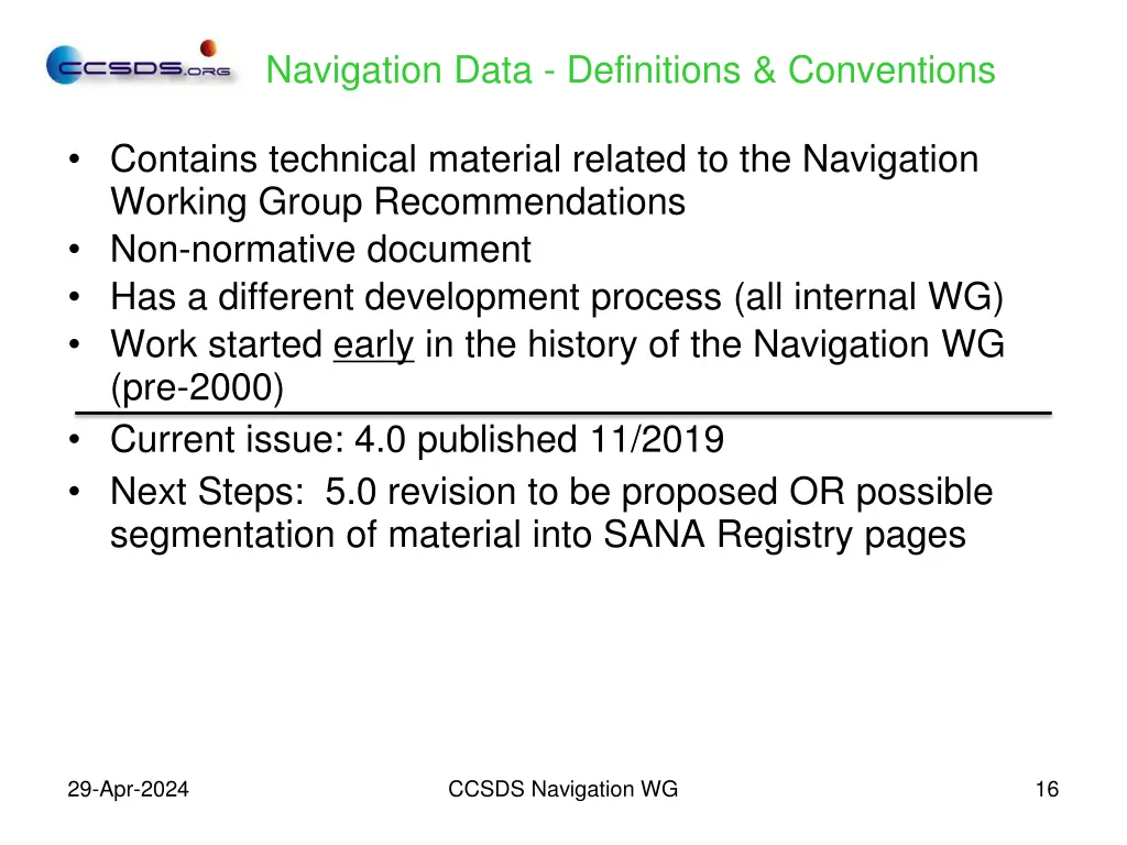 navigation data definitions conventions