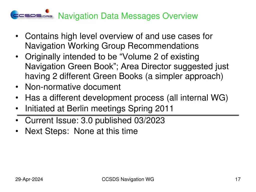 navigation data messages overview