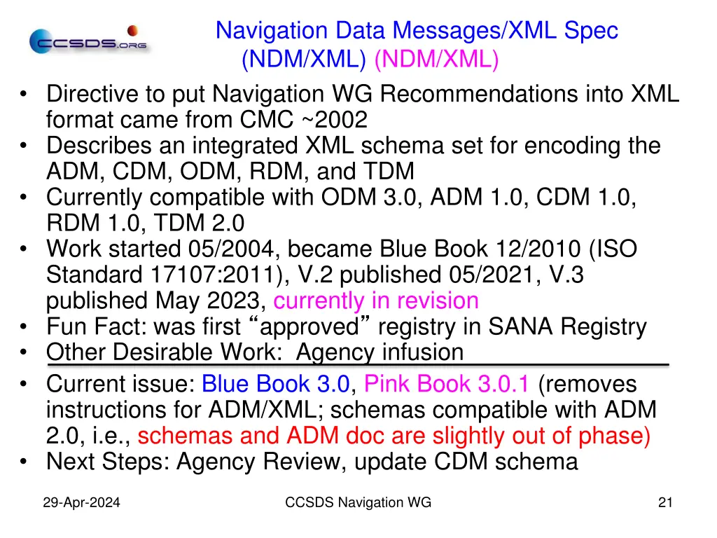 navigation data messages xml spec