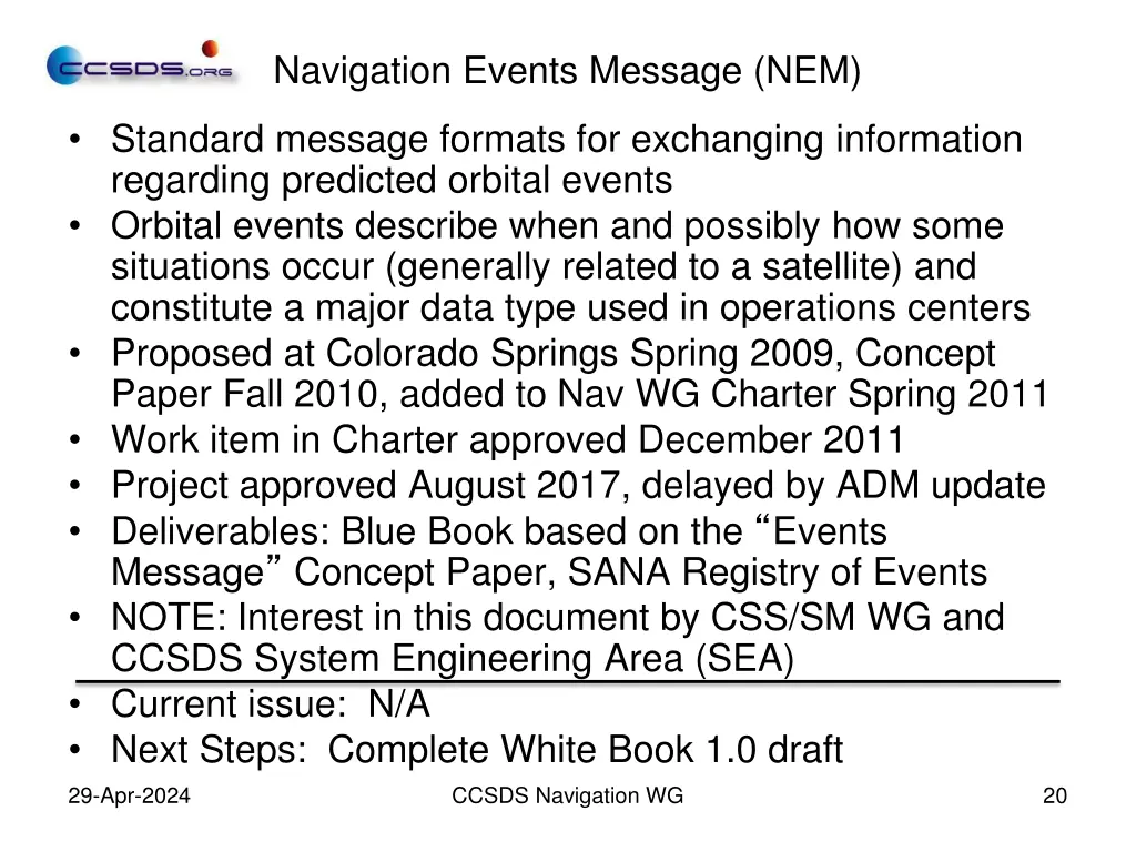 navigation events message nem