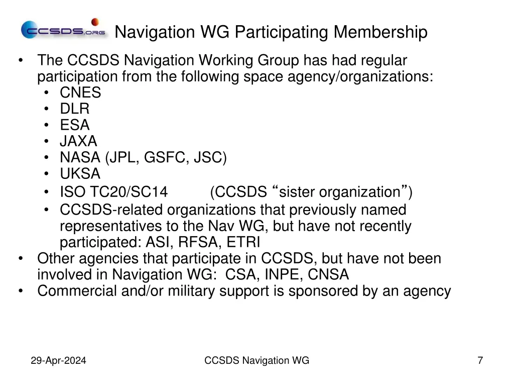 navigation wg participating membership