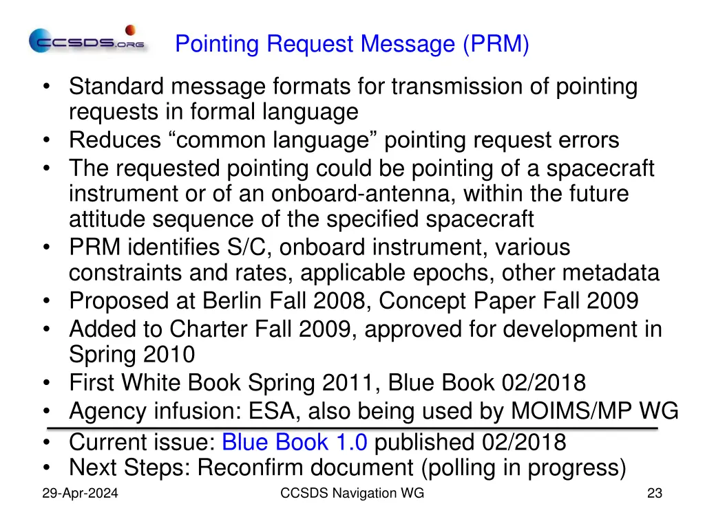 pointing request message prm