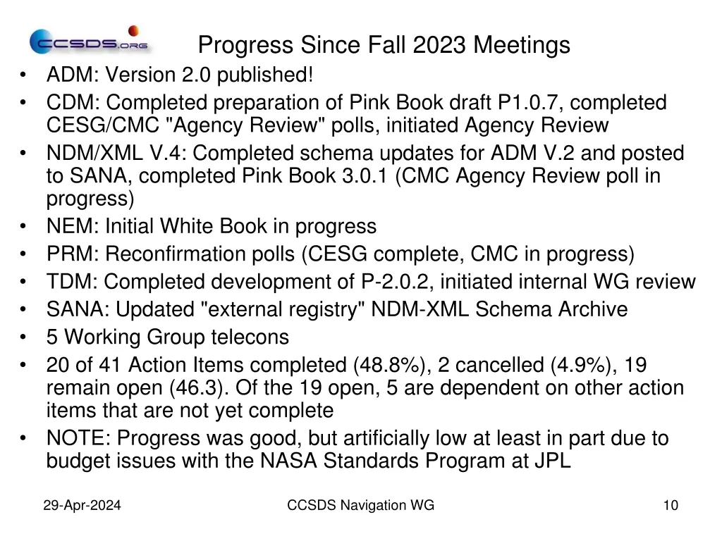 progress since fall 2023 meetings adm version