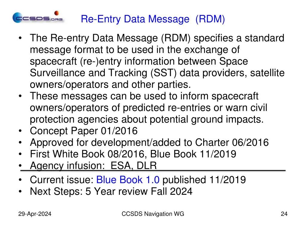re entry data message rdm