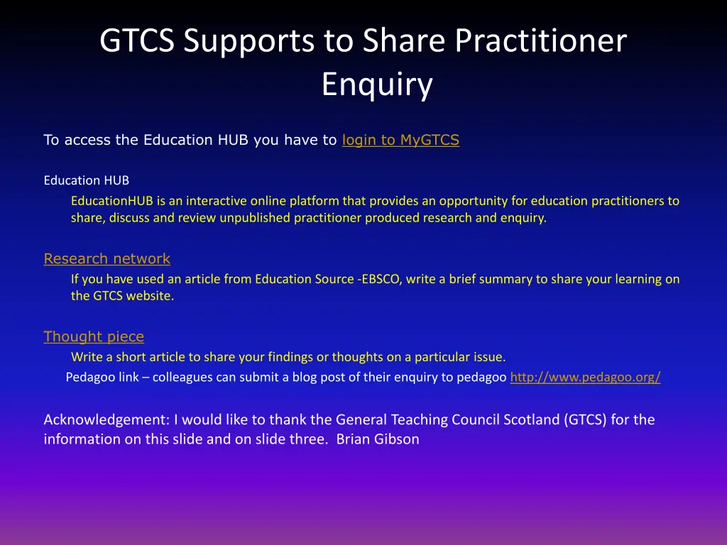 gtcs supports to share practitioner enquiry