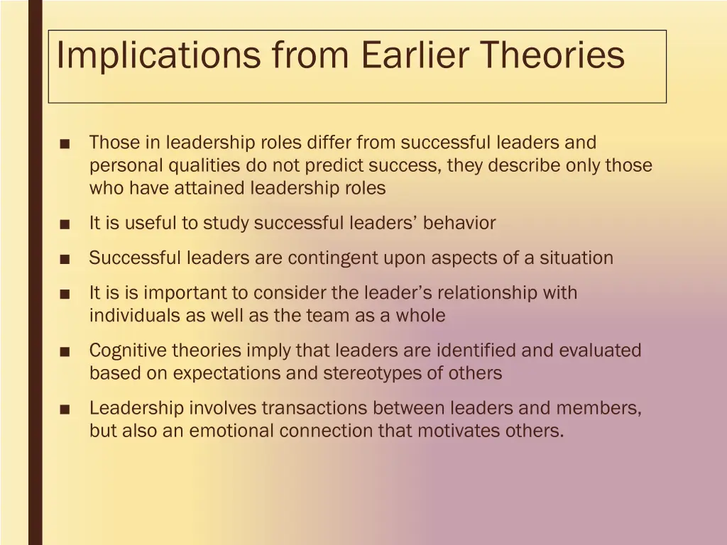 implications from earlier theories