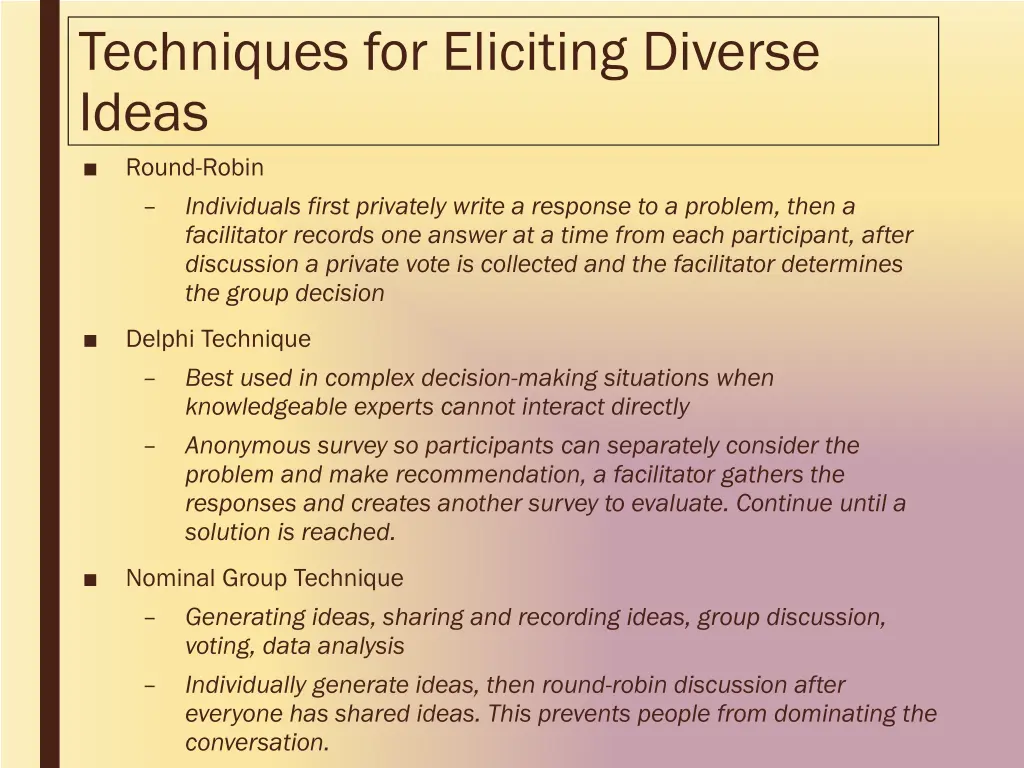 techniques for eliciting diverse ideas round