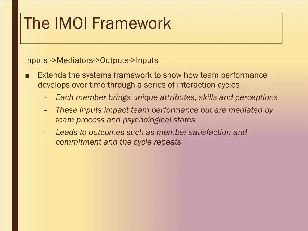 the imoi framework