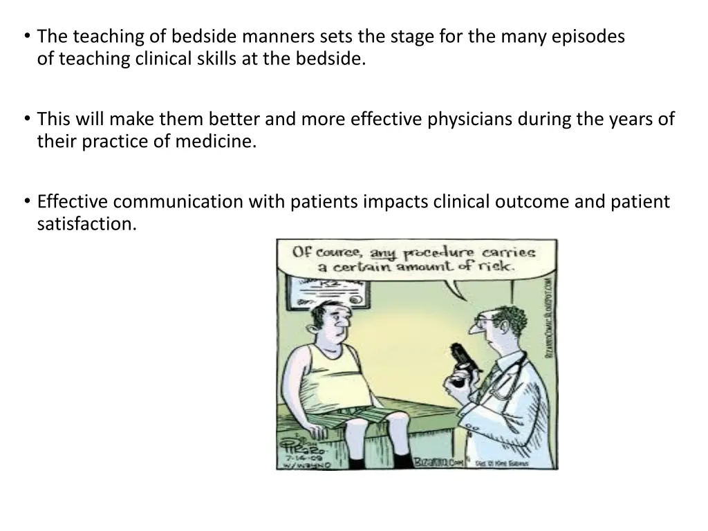 the teaching of bedside manners sets the stage