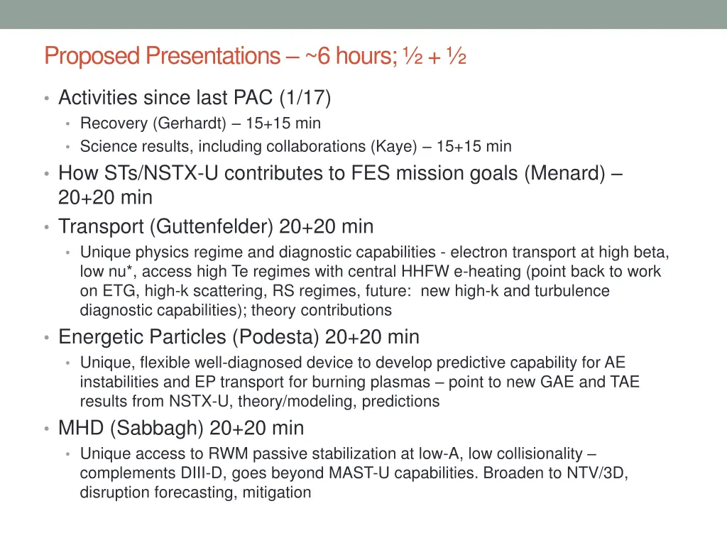 proposed presentations 6 hours