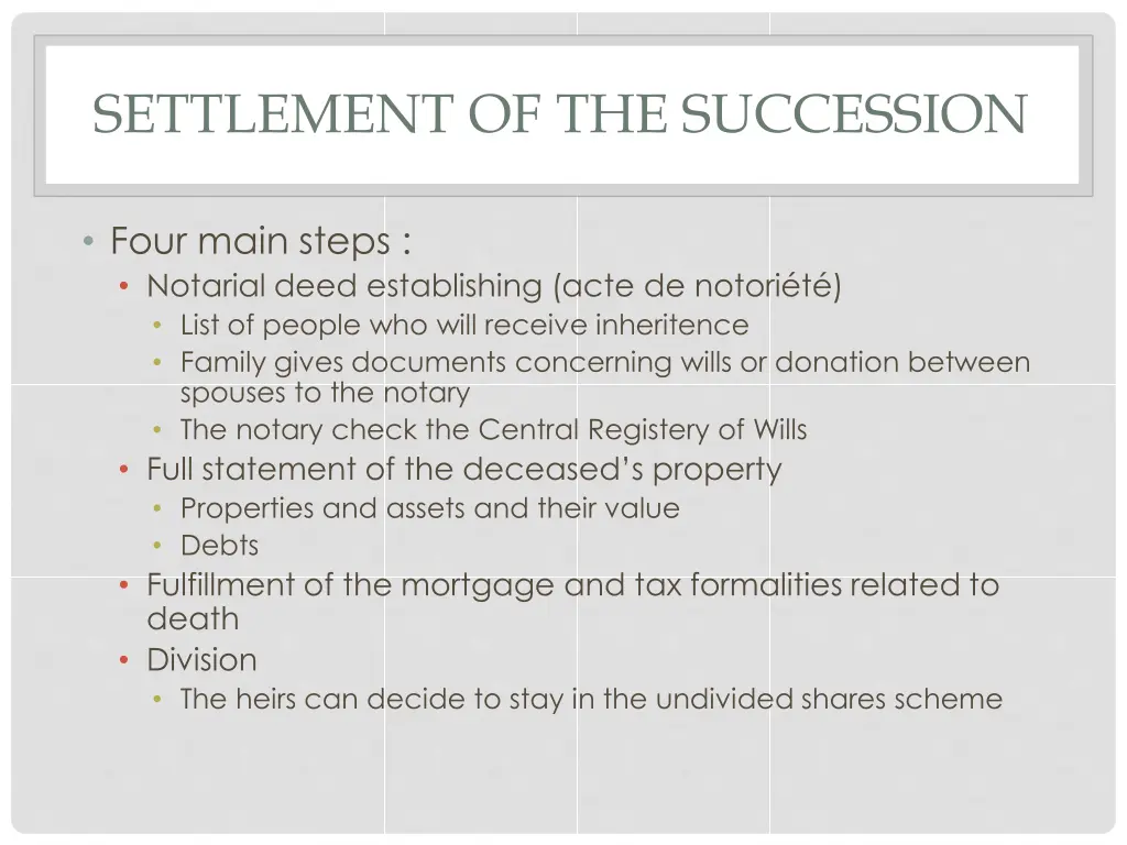 settlement of the succession
