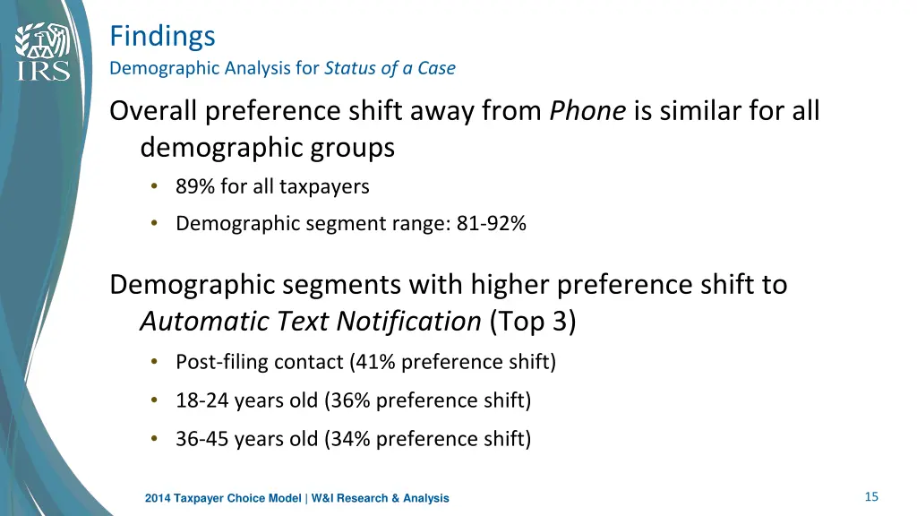 findings demographic analysis for status of a case