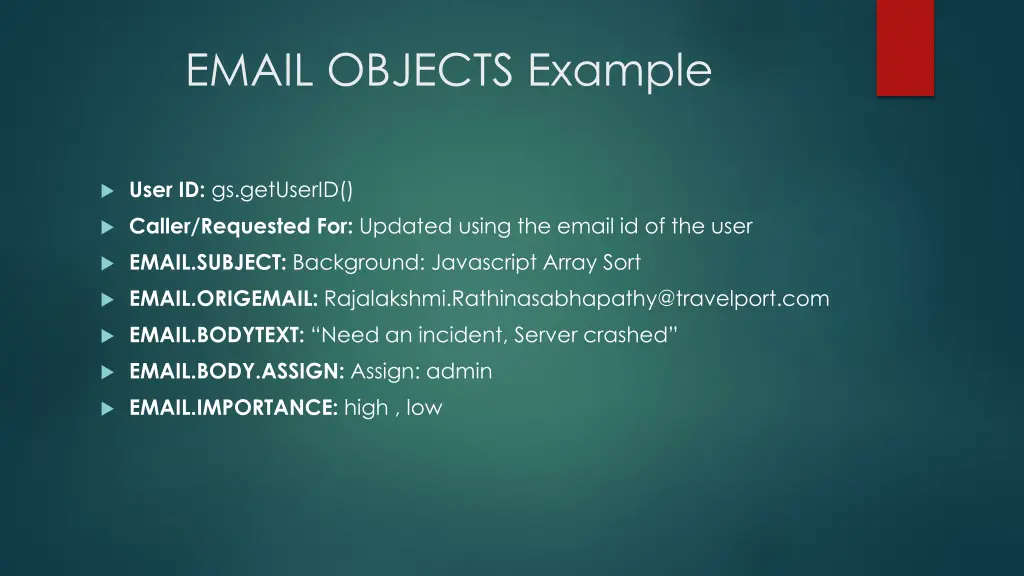 email objects example