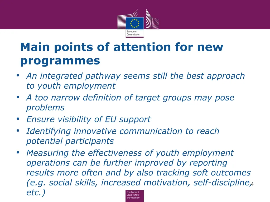 main points of attention for new programmes