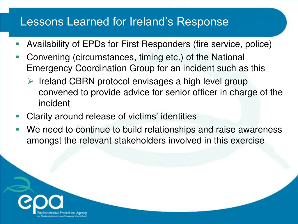 lessons learned for ireland s response