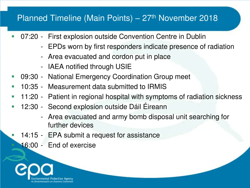 planned timeline main points 27 th november 2018