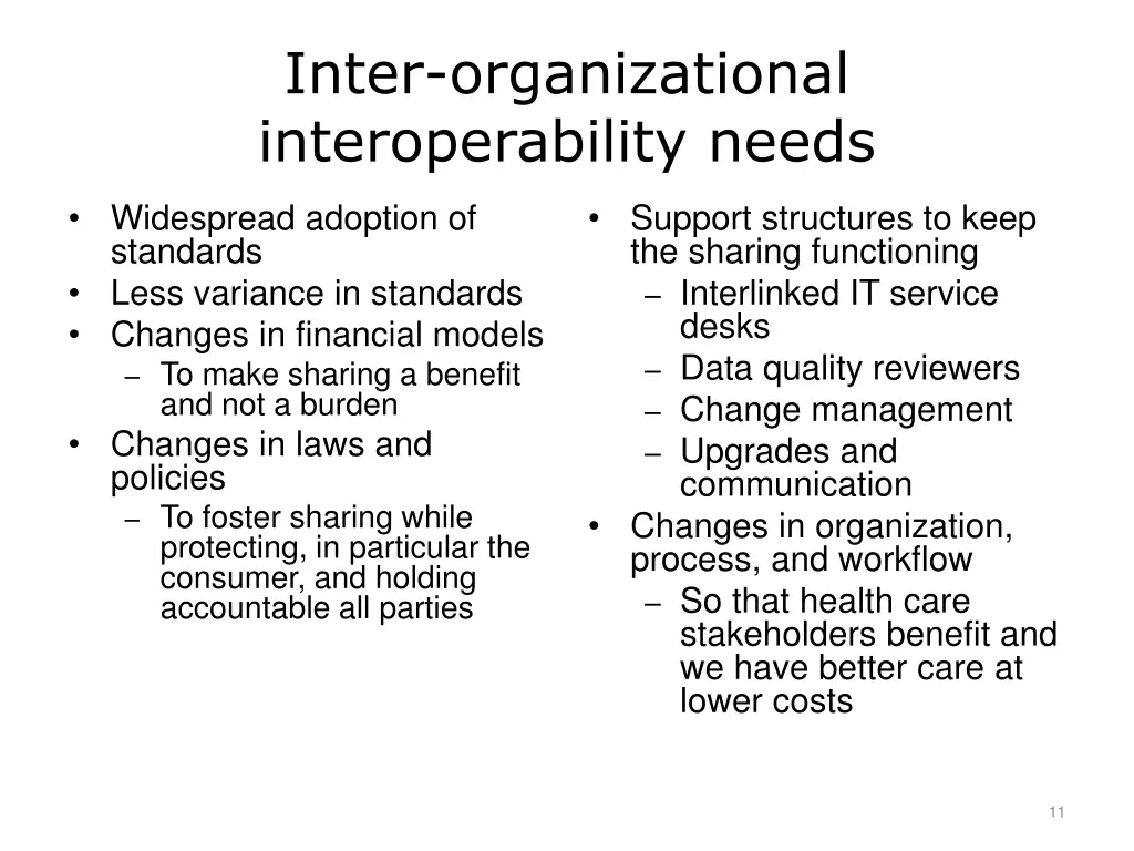 inter organizational interoperability needs