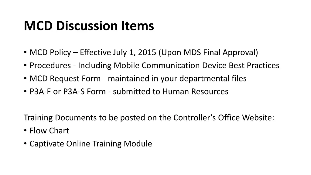 mcd discussion items