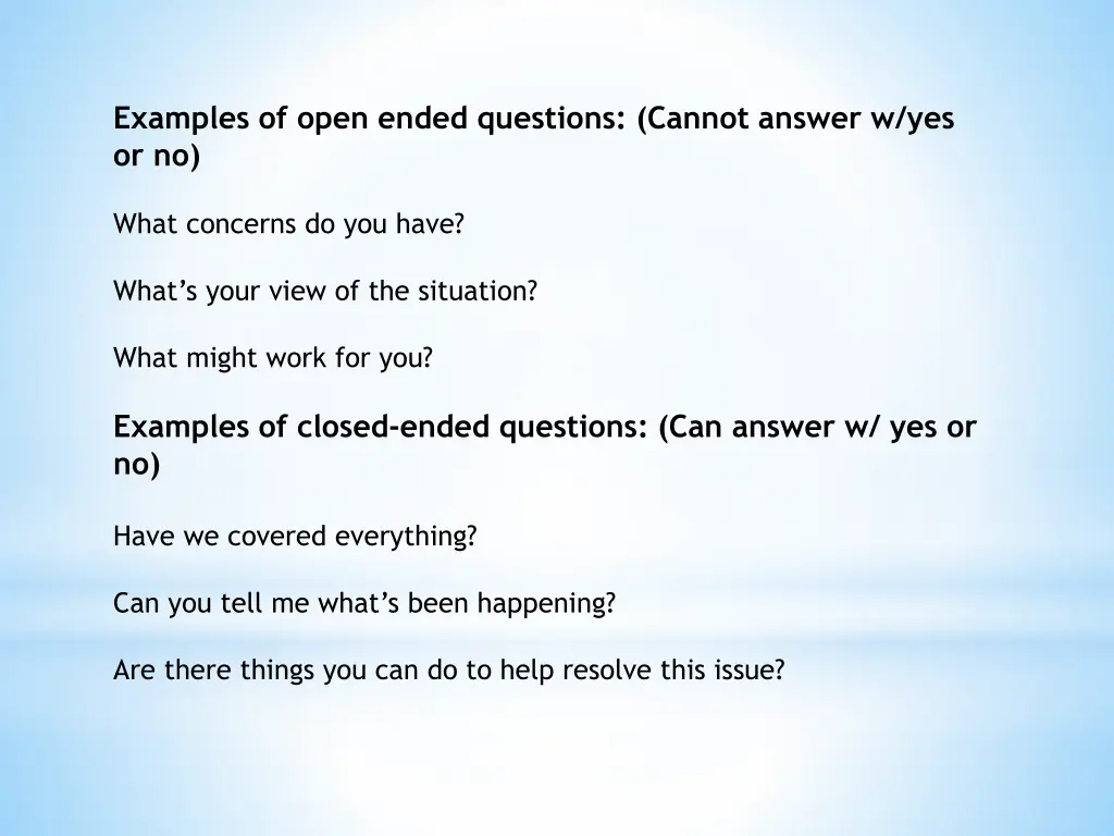 examples of open ended questions cannot answer