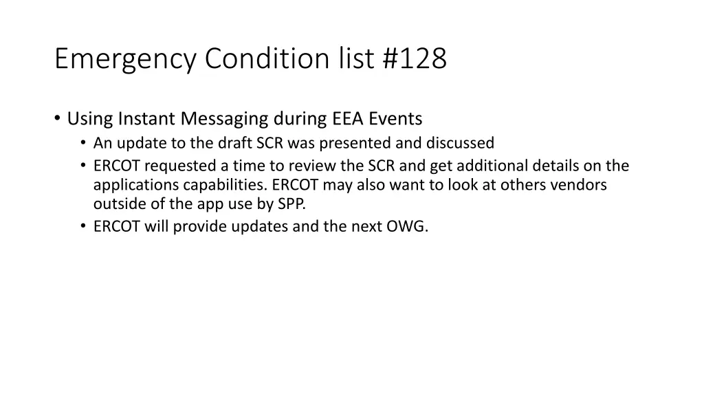 emergency condition list 128
