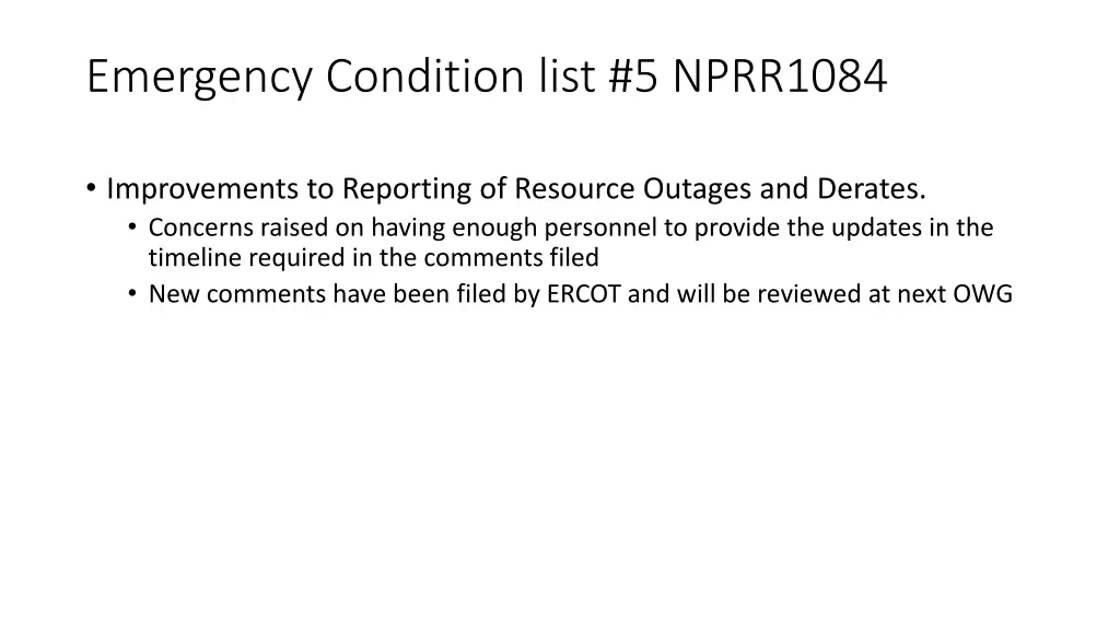 emergency condition list 5 nprr1084