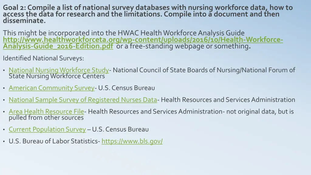 goal 2 compile a list of national survey