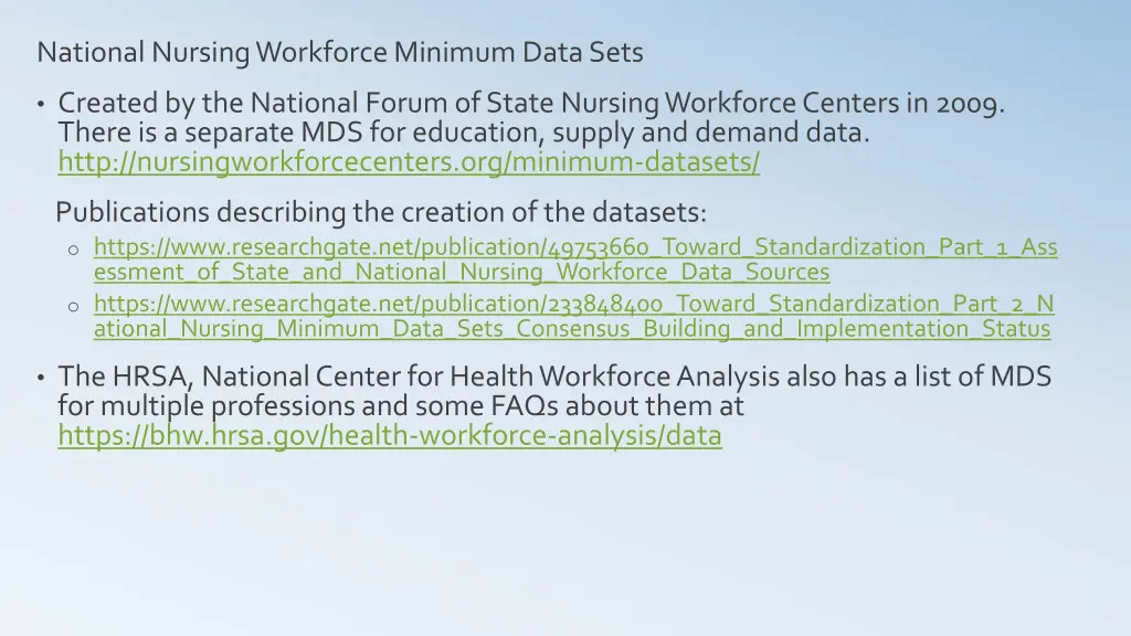 national nursing workforce minimum data sets