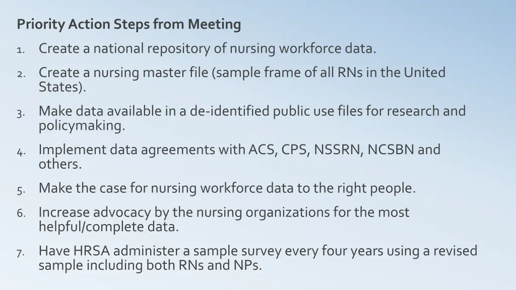 priority action steps from meeting