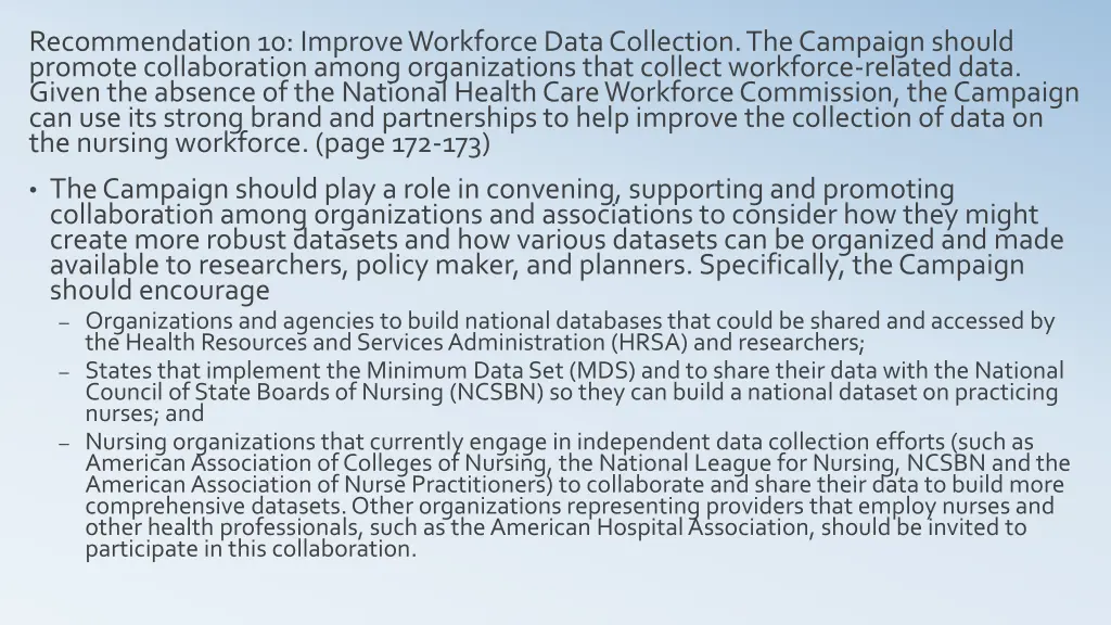 recommendation 10 improve workforce data