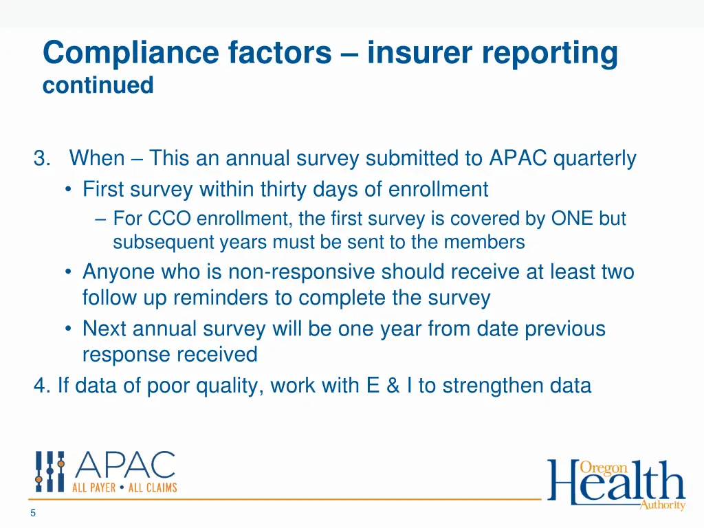 compliance factors insurer reporting continued