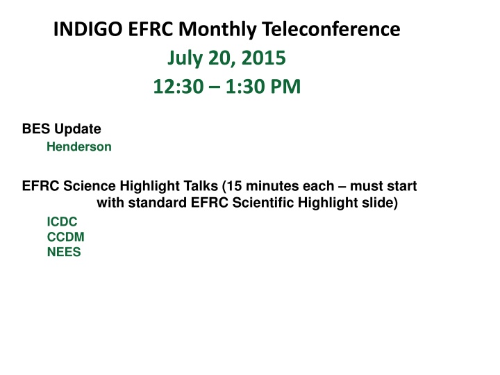 indigo efrc monthly teleconference july 20 2015