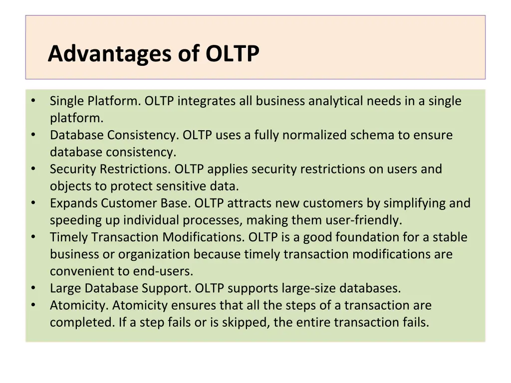 advantages of oltp