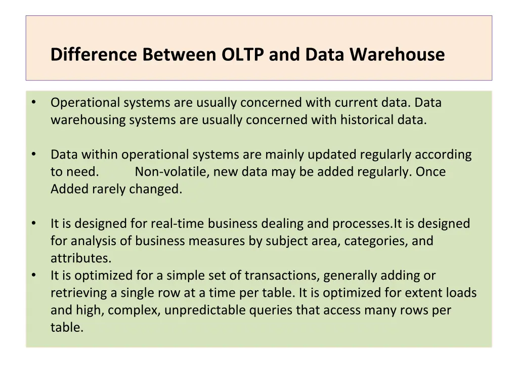 difference between oltp and data warehouse 1