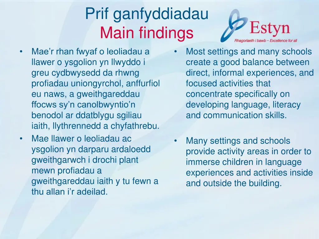 prif ganfyddiadau main findings 2