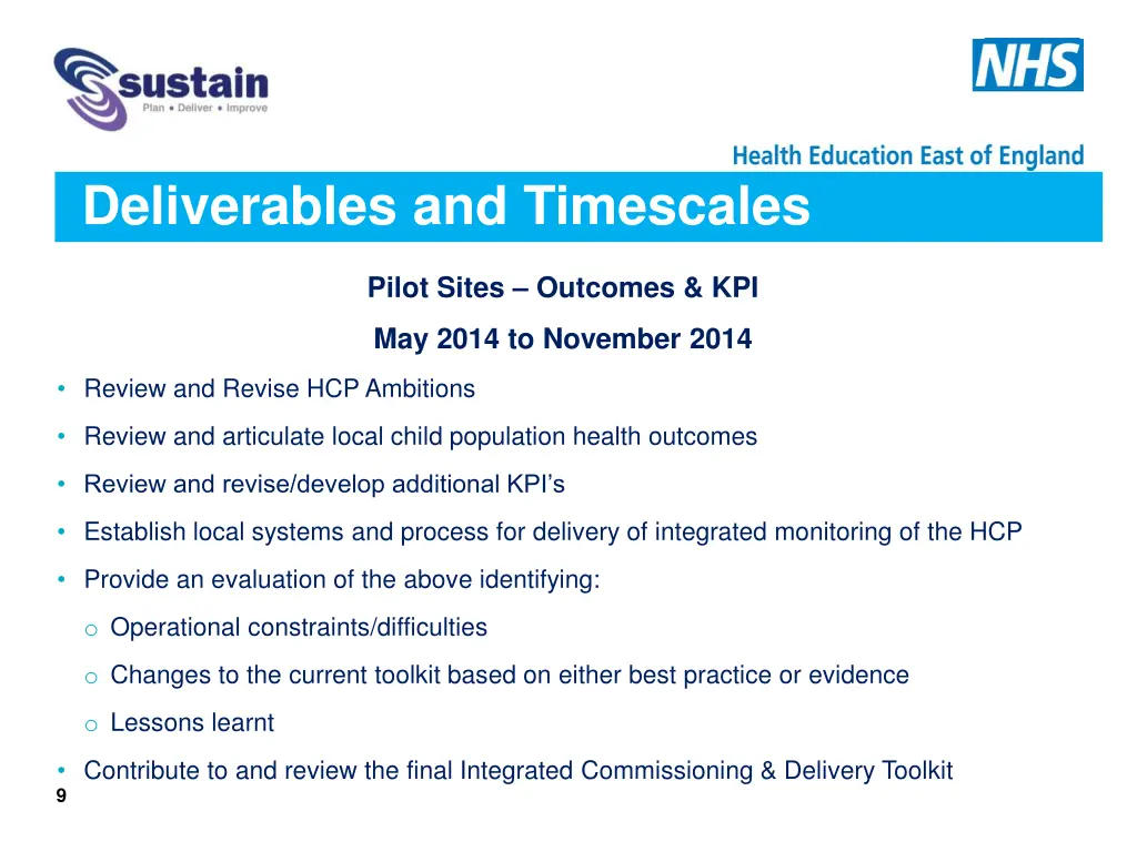 deliverables and timescales 2
