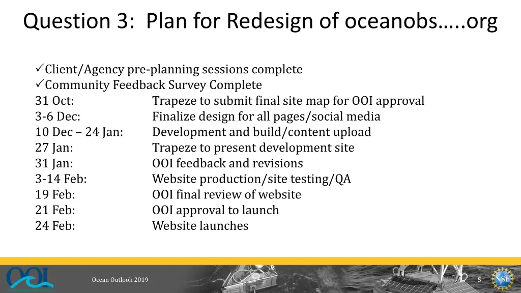 question 3 plan for redesign of oceanobs org