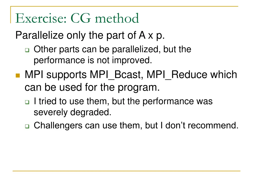 exercise cg method parallelize only the part