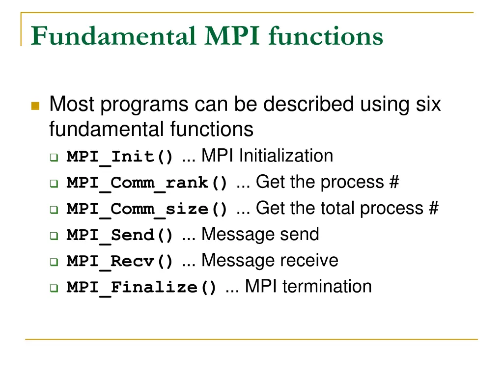 fundamental mpi functions