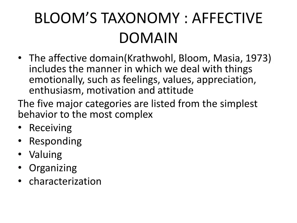 bloom s taxonomy affective domain the affective