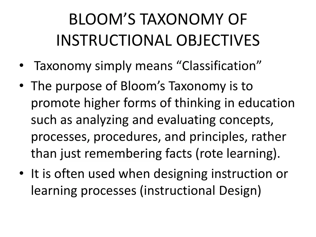 bloom s taxonomy of instructional objectives