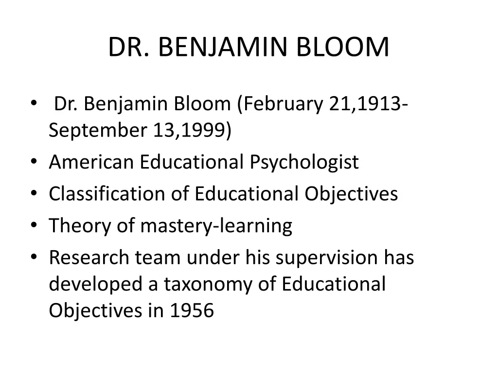 dr benjamin bloom