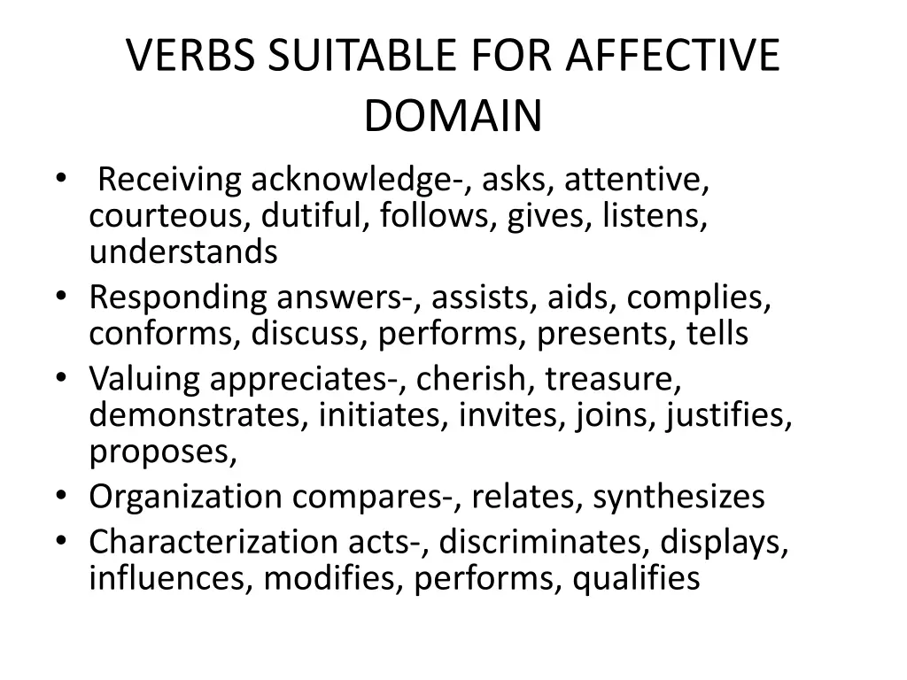 verbs suitable for affective domain receiving